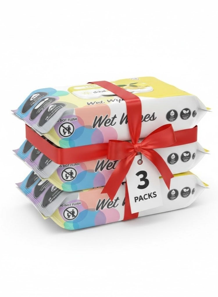 Globalstar Lemon Wet Wipes – 120pcs x 3, Alcohol-Free Moist Towelettes for Gentle Skin Care - Image 1